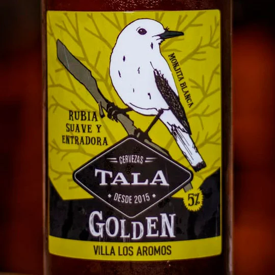 Etiqueta de la cerveza Tala Golden Monjita Blanca. Etiqueta de la cerveza premium Loica Pampeana. Cada estilo de TALA está representado por un ave autóctona de las sierras de Córdoba. La elección surge del interés de Martín por el avistaje de aves y del vínculo con la naturaleza cordobesa.