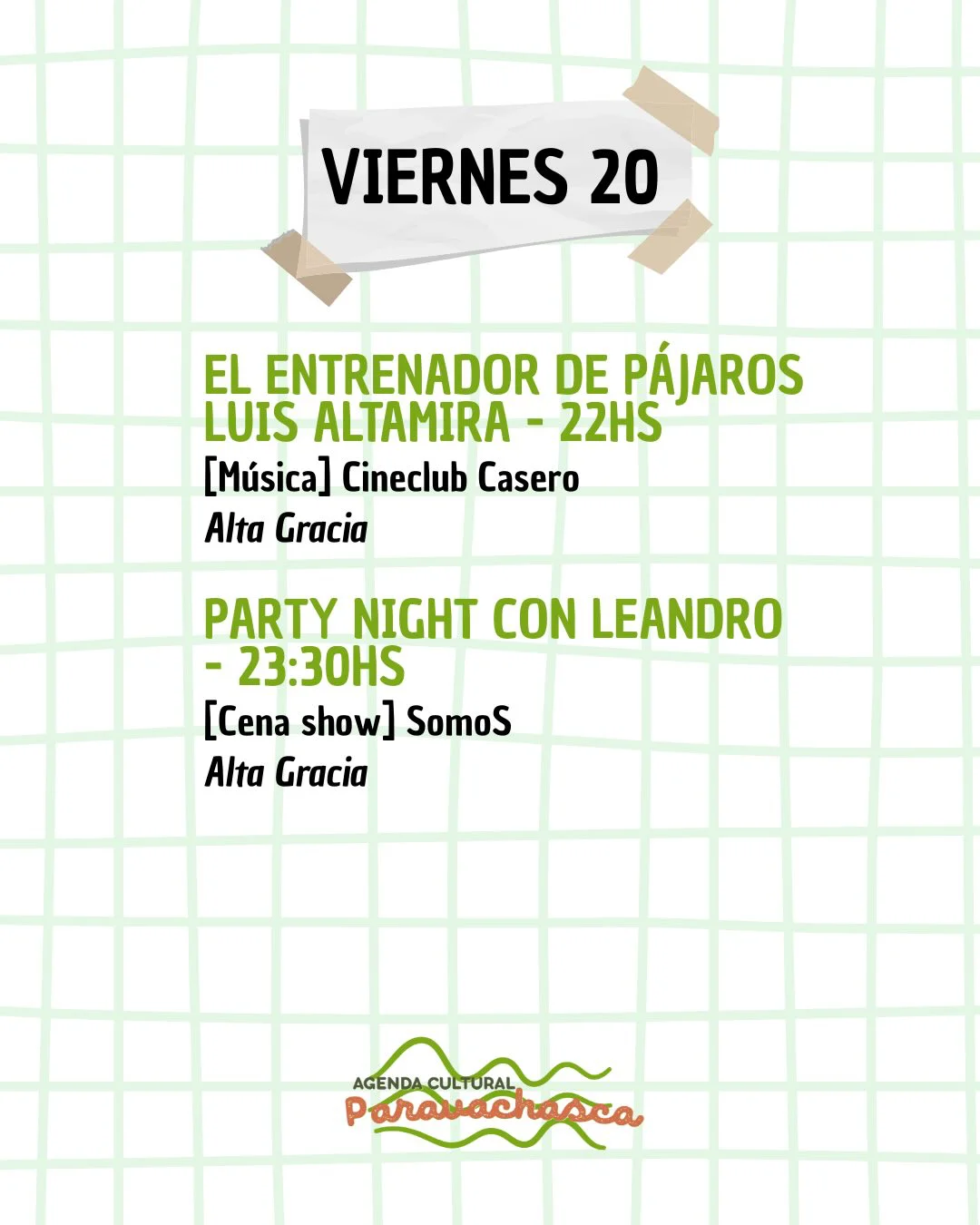 Agenda Cultural del Corredor Escénico Paravachasca para viernes 20 de marzo: espectáculos, talleres y propuestas artísticas en distintos espacios del valle. 1