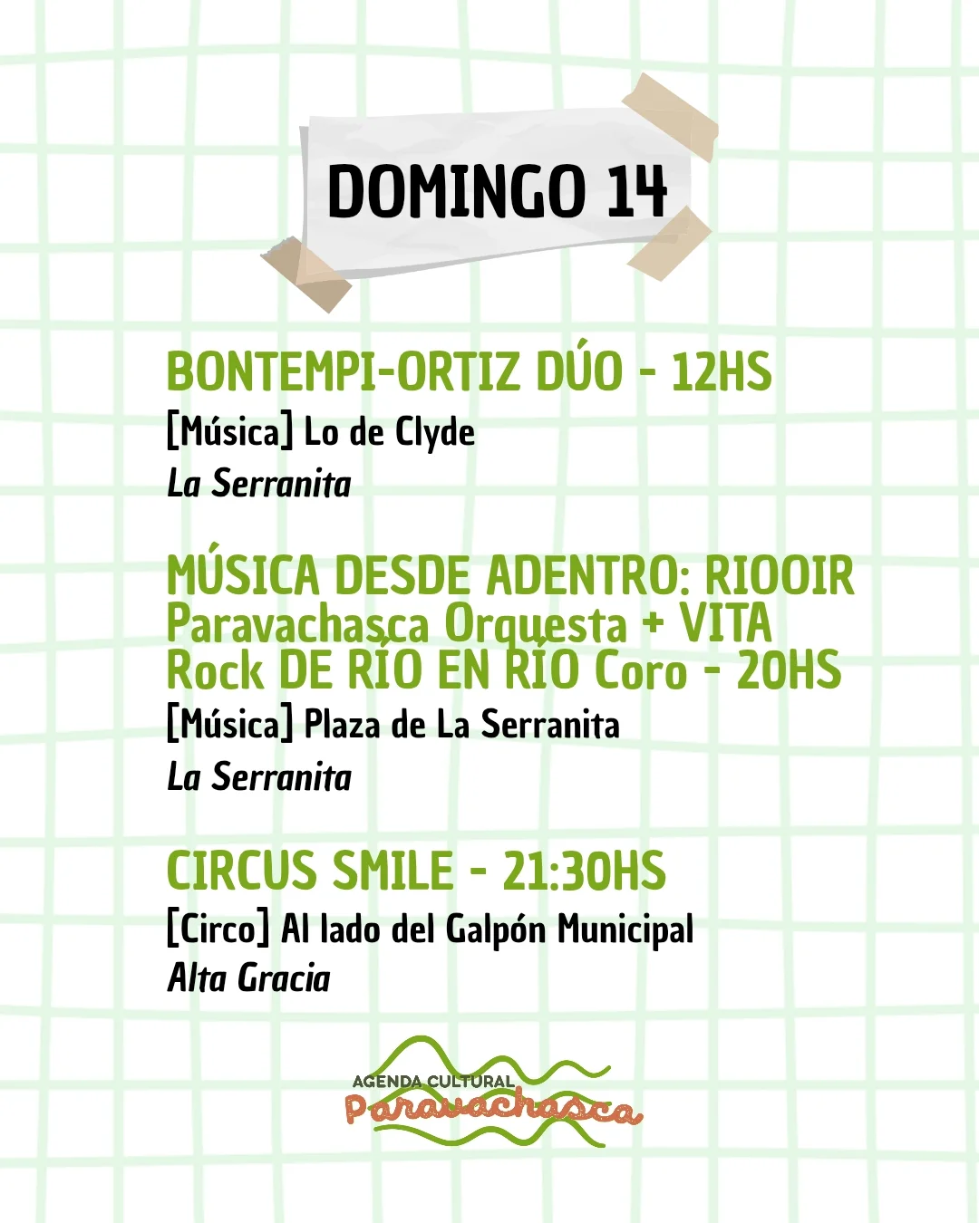 Agenda del Corredor Escénico Paravachasca para domingo 14 de diciembre: espectáculos, talleres y propuestas artísticas en distintos espacios del valle