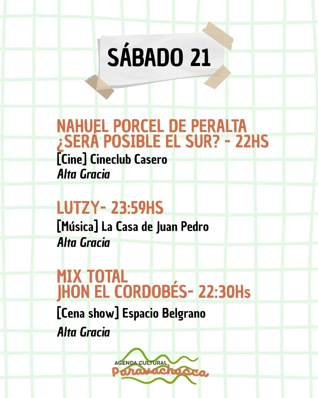 Agenda Cultural del Corredor Escénico Paravachasca para sábado 21 de marzo: espectáculos, talleres y propuestas artísticas en distintos espacios del valle.