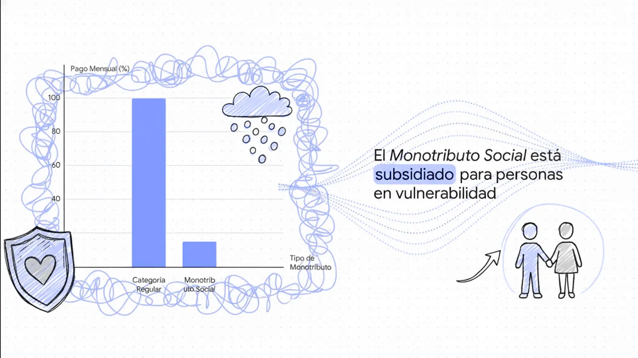 El monotributo social está subsidiado el 100% del pago del componente impositivo y del previsional (jubilación), El monotributo social está subsidiado el 100% del pago del componente impositivo y del previsional (jubilación),