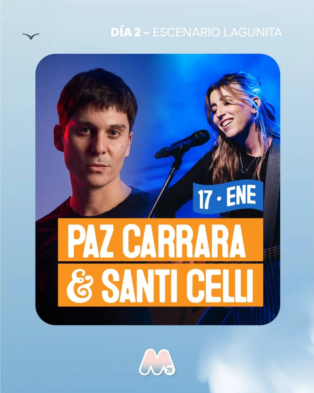 Paz Carrara y Santi Celli música en vivo 17 de enero en mionca escenario lagunita