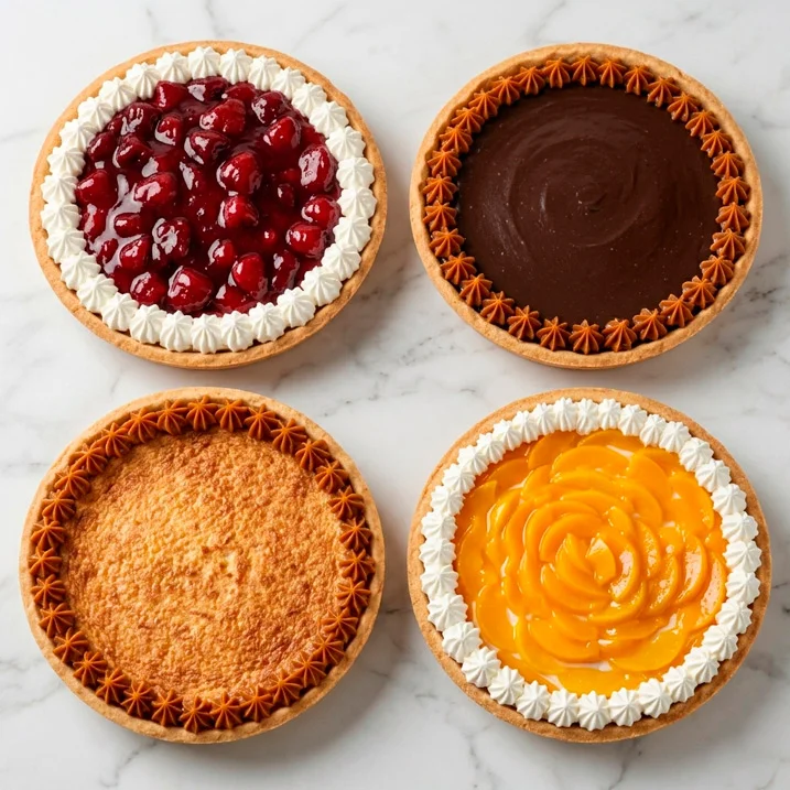 tartas, Permiten combinaciones en mitades o en cuatro sabores: durazno, frutilla, coco, cabsha, entre otros