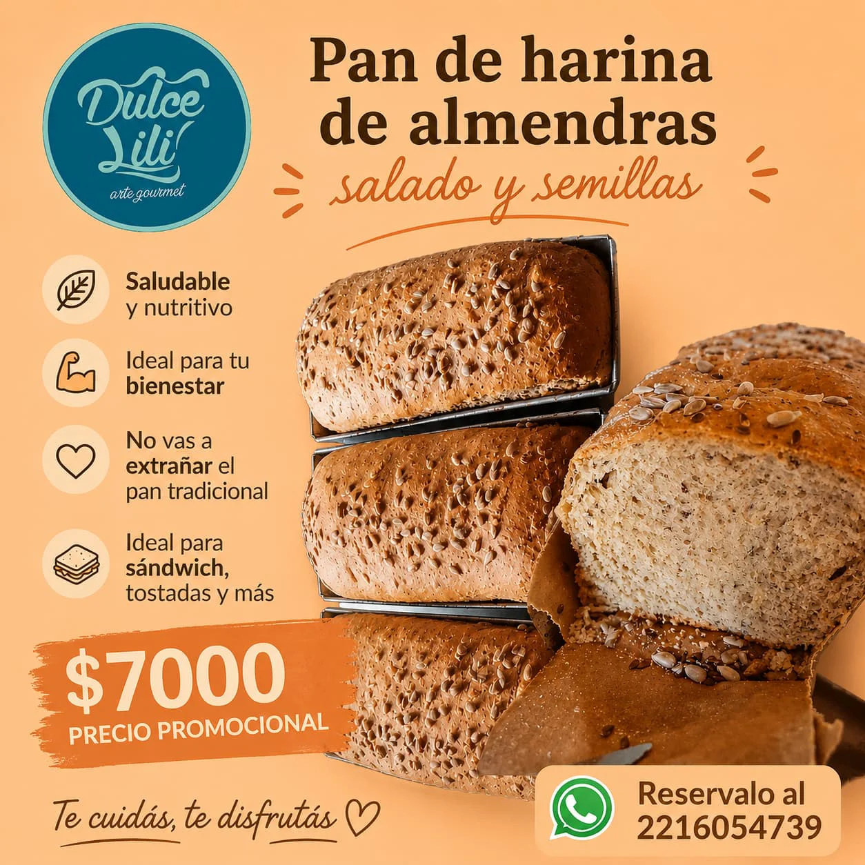 Dulce Lili - Línea saludable: pan de harina de almendras