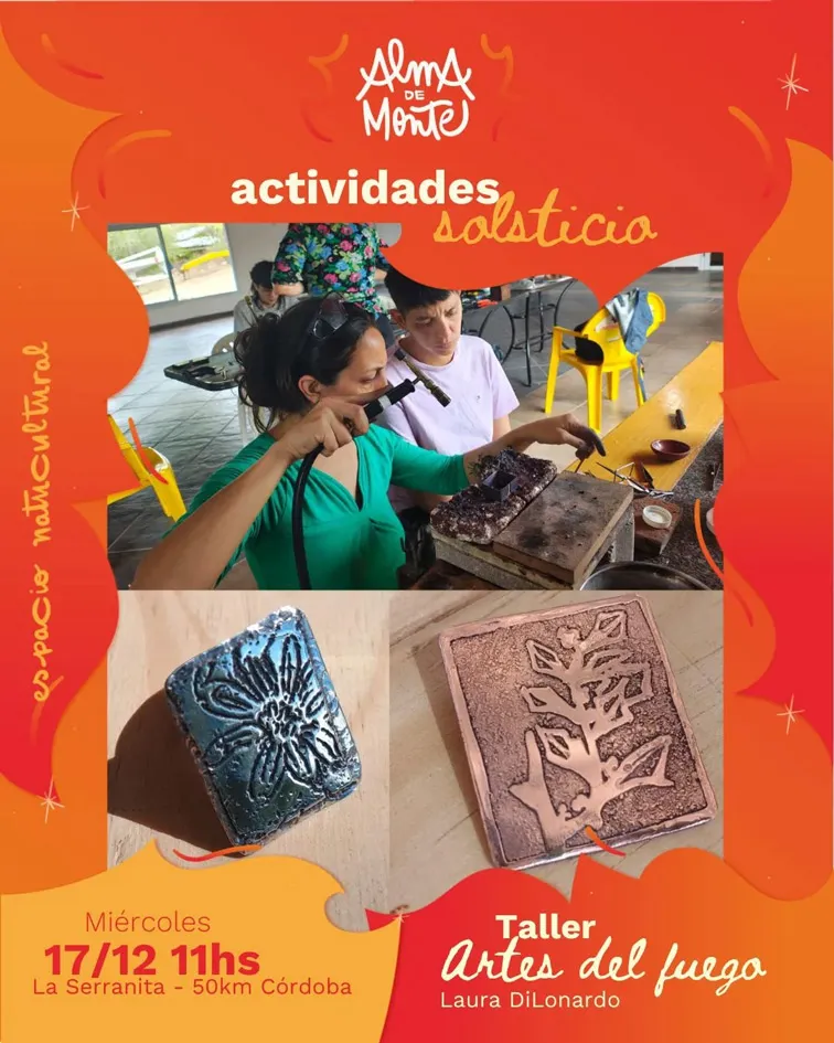 Talleres artísticos del Ciclo Arte&Monte con joyería artesanal y collage inspirados en el monte nativo en La Serranita