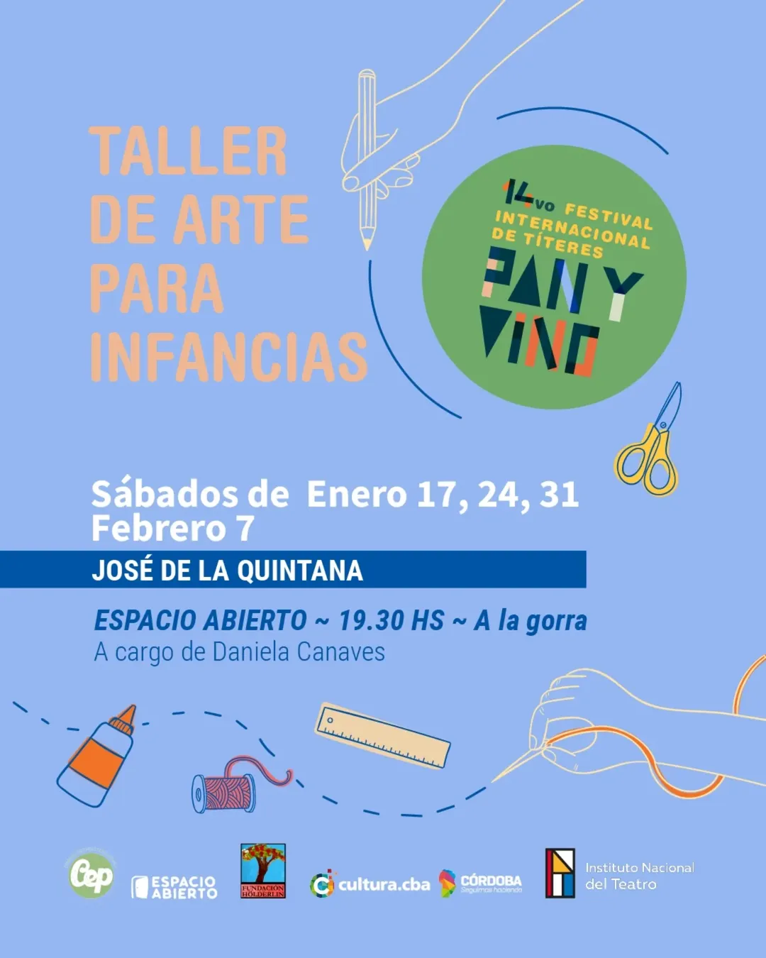 Todos los sábados a las 19 h se realizan talleres creativos para niñas y niños (a partir de 5 años). Cada encuentro propone una temática distinta y, al igual que las funciones, la participación es a la gorra