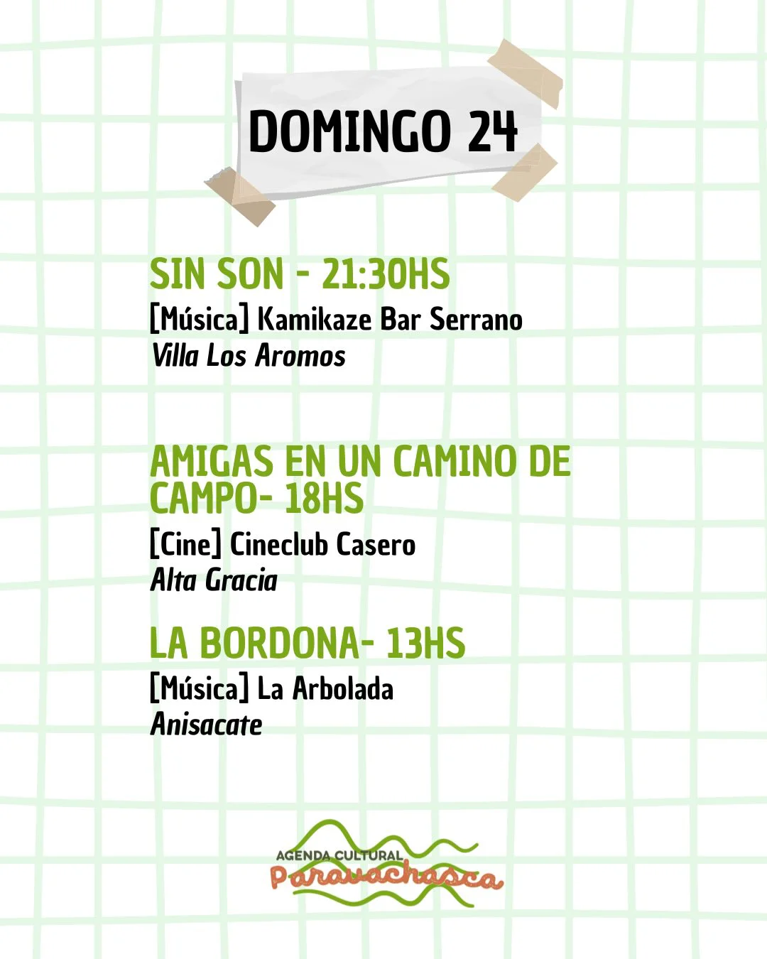 Agenda Cultural del Corredor Escénico Paravachasca para domingo 24 de mayo: espectáculos, talleres y propuestas artísticas en distintos espacios del valle.