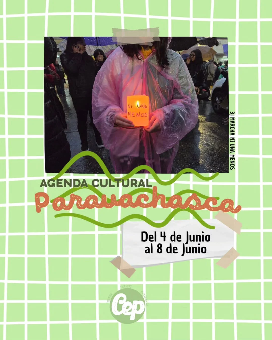 3J Marcha Ni Una Menos. Agenda Cultural del Corredor Escénicas Paravachasca del 4 al 8 de junio, espacios culturales y eventos del Valle de Paravachasca - Alta Gracia. Banner Aside