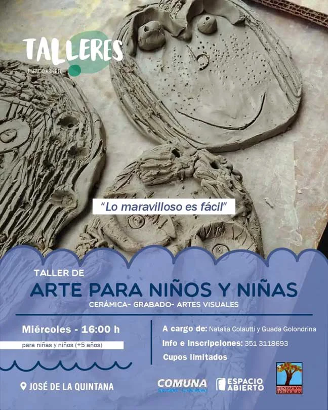 Arte para niñas y niños  Taller integral que combina cerámica, grabado y artes visuales.