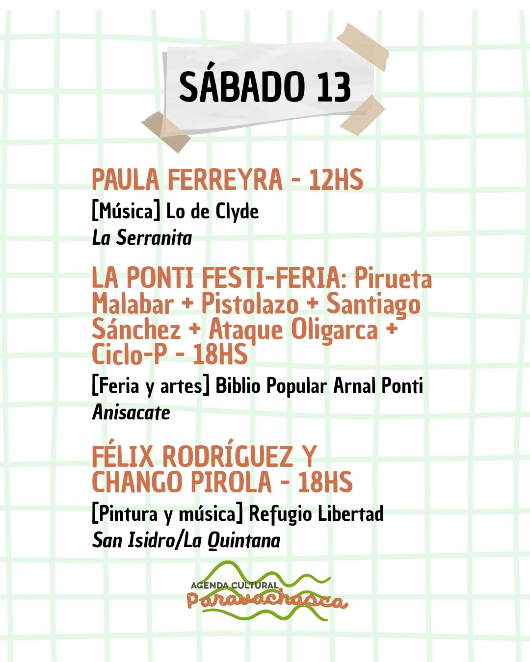 Agenda del Corredor Escénico Paravachasca para sábado 13 de diciembre: espectáculos, talleres y propuestas artísticas en distintos espacios del valle