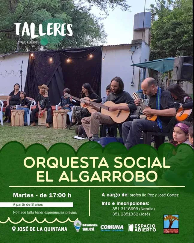 Orquesta Social El Algarrobo  Proyecto integrado a la Red Nacional de Orquestas Sociales. Permite participar sin experiencia previa y con instrumentos disponibles.