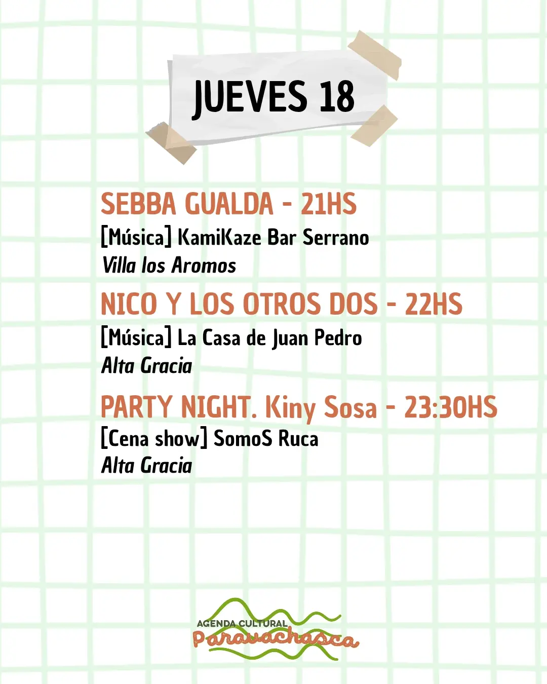 Agenda Cultural del Corredor Escénico Paravachasca para jueves 18 de junio: espectáculos, talleres y propuestas artísticas en distintos espacios del valle.